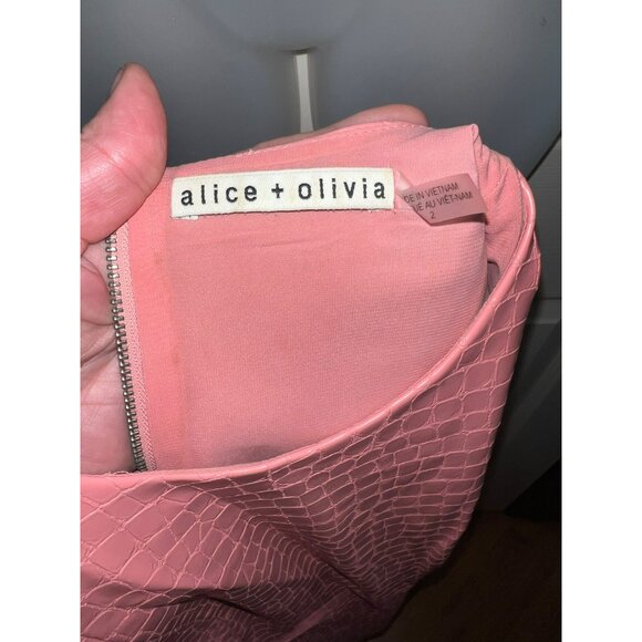 Alice + Olivia Daven Croc Embossed Faux Leather Sheath Dress Rose Size 2 - Picture 6 of 10